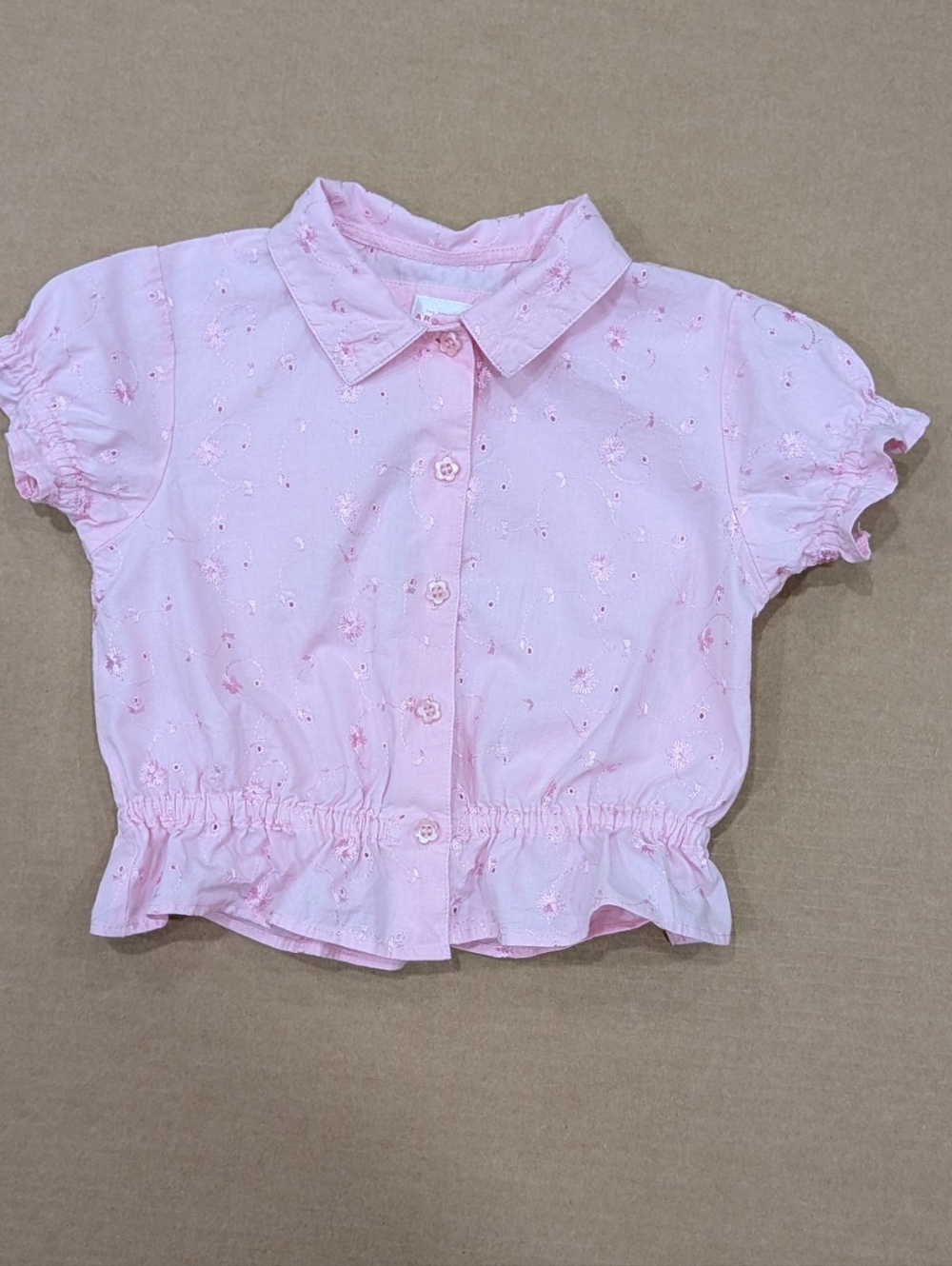 Arizona Jean Company Girls 4T Pink 100% Cotton Top Blouse Eyelet Lace Summer